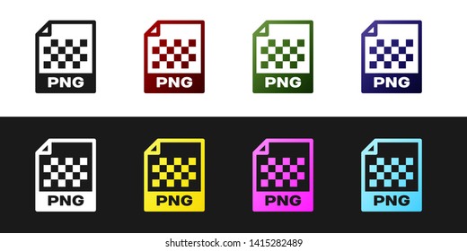 Set PNG file document icon. Download png button icon isolated on black and white background. PNG file symbol. Vector Illustration