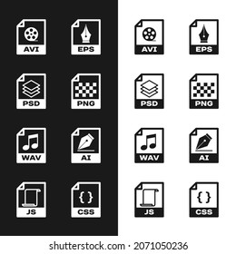 Set PNG file document, PSD, AVI, EPS, WAV and AI icon. Vector