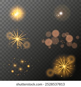 Set of PNG light effects. A flash of warm light, a star on a transparent background. light sunlight. Vector