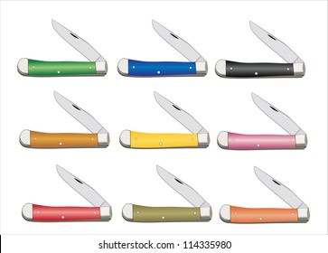 set of Pocket knife isolated on white