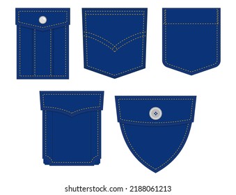 set pocket patch for cloth, fashion pocket icon 

set editable stroke, patch pocket set fabric and 

cloth.
