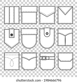 Set of pocket patches. Elements for uniform or casual style clothes, dresses and shirts. Vector illustration
