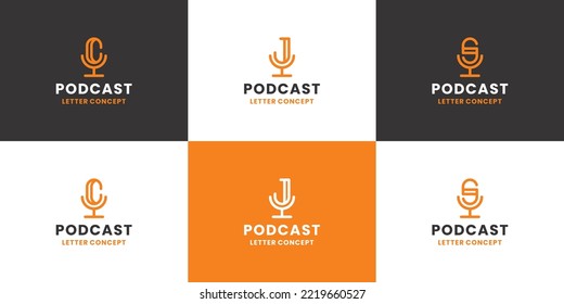 set of podcast combine with letter c j s logo design collection
