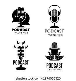 Set of Podcast creative design black logo vector concept. Play podcast logo template. Icon symbol