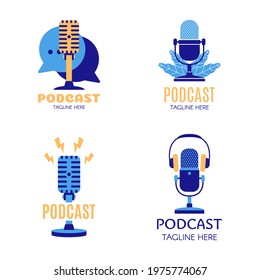Set of Podcast creative design color logo vector concept. Play podcast logo template. Icon symbol