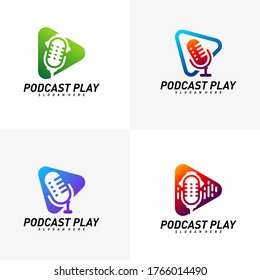 Conjunto de concepto vectorial del logotipo de diseño creativo de Podcast. Reproducir plantilla de logotipo de podcast. Símbolo de icono