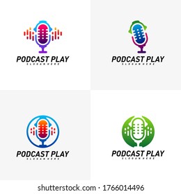 Set von Podcast kreatives Design Logo Vektorkonzept. Play podcast Logo Vorlage. Symbol