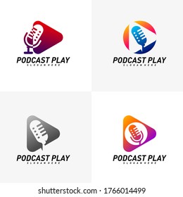 Set von Podcast kreatives Design Logo Vektorkonzept. Play podcast Logo Vorlage. Symbol