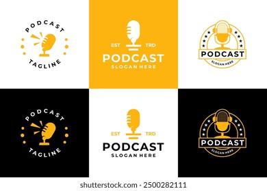 Set Podcast Emblem Logo Design mit klassischem Konzept