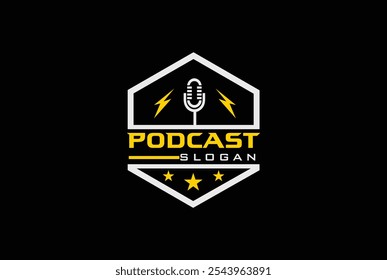 definir design de ícone de logotipo de microfone de bate-papo de hexágono do podcast