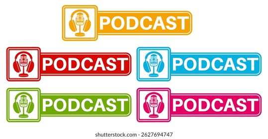 set podcast icon symbol sign sticker social media label template design vector illustration