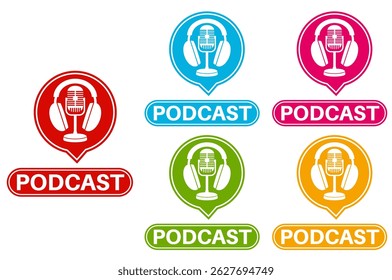 set podcast icon symbol sign sticker social media label template design vector illustration