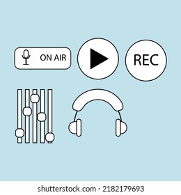 set of podcast icon vector symbol media sound music volume video play audio