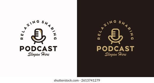 set of podcast logo with chair and microphone concept, reference logo