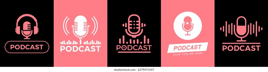Set von Podcast Logo Design. Sammlung von Podcast-Symbolen