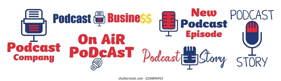 Conjunto de logotipos de podcast . Ilustración vectorial
