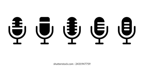 Set of podcast, microphone logo icon. Mic sign symbol vector in flat style