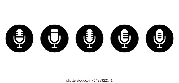 Set of podcast, microphone logo icon vector. Mic, voice recorder concept