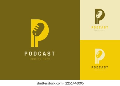 Set of podcast microphone logo vector design template with different color style