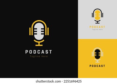 Set of podcast microphone logo vector design template with different color style