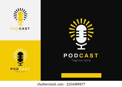 Set of podcast microphone logo vector design template with different color style