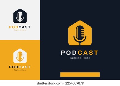 Conjunto de plantillas de diseño vectorial del logotipo del micrófono del podcast con un estilo de color diferente