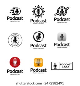Set of Podcast or Radio Logo design using Microphone icon