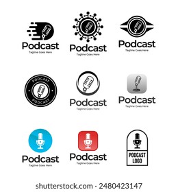 Set of Podcast or Radio Logo design using Microphone icon