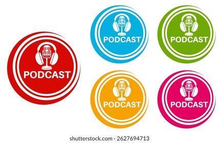 set podcast sign icon. Podcast emblem banner label template design vector illustration