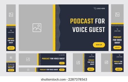 Set of podcast web banner template design for social media posts, editable vector banner eps 10 file format