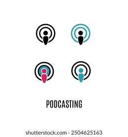 Set of podcasting icon symbol in different style. Podcast simple icon