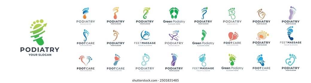 set of podiatry logo vector icon set. mega collection podiatrist foot care inspiration, perfect logos for brand business company.