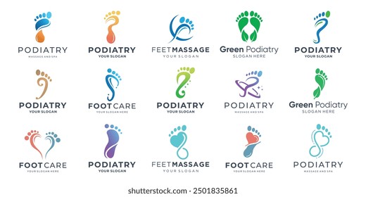 Satz von Podiatrie-Logo, Vektorsymbol-Satz. Mega-Kollektion podiatrist Fußpflege Inspiration, perfekte Logos für Markenunternehmen.