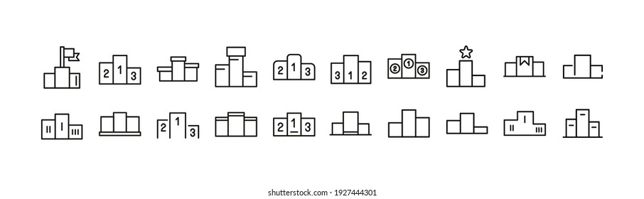 Set of podium line icons. Premium pack of signs in trendy style. Pixel perfect objects for UI, apps and web. 
