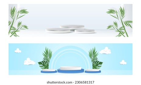Set Podium minimal abstract background , 3D stage podium display product , stand to show cosmetic products ,illustration 3d Vector EPS 10