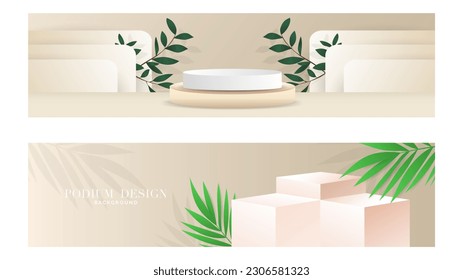 Set Podium minimal abstract background , 3D stage podium display product , stand to show cosmetic products ,illustration 3d Vector EPS 10