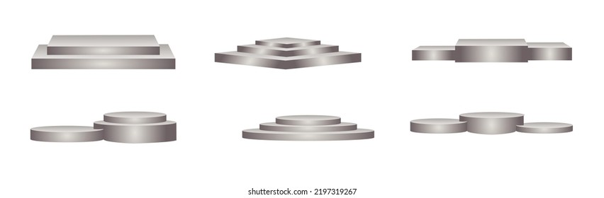 set podium mockup isolated. stages round stairs template. white pedestal podium stairs template.