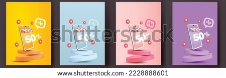 set podium stage percentage on phone  special sale off banner. Vector illustration even shop online  product