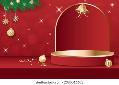 Set of podiums with a Christmas celebration theme background