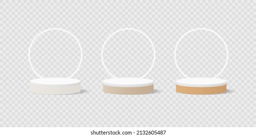 Set of podiums on transparent background. Pedestal isolated transparent background. Vector illustration.