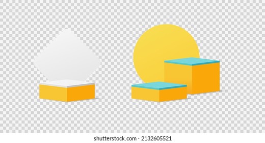 Set of podiums on transparent background. Pedestal isolated transparent background. Vector illustration.