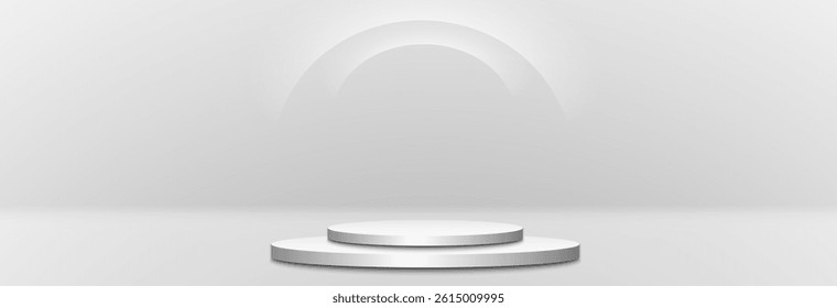 Set of podiums, pedestals, stage on transparent background. Stand for studio showroom, podium for product presentation, awards, stairs, vector png.