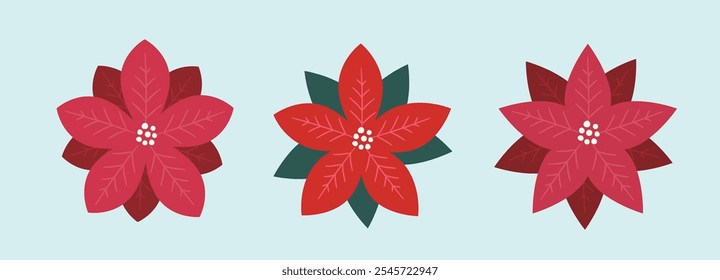 Set of poinsettia flower Christmas decoration flat vector illustration .
Red Christmas Poinsettia Flower element vector.