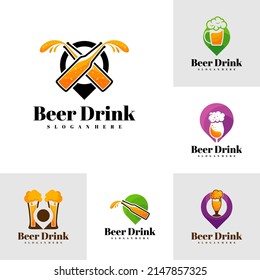 Set of Point with Beer drink  logo design vector, Creative Beer drink logo design Template Illustration