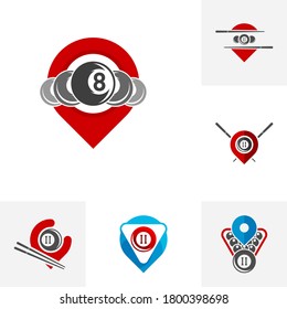 Set von Point Billiards Logo-Design-Vektorgrafik. Sportkennzeichnungen für den Poolraum. Billards Club Logo-Vorlage.