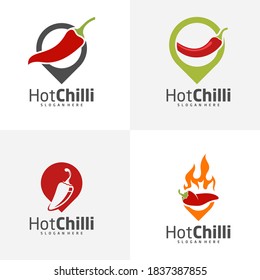 conjunto de plantillas vectoriales de diseño de logotipo de Point Chili, Ilustración de chile rojo, icono de símbolo