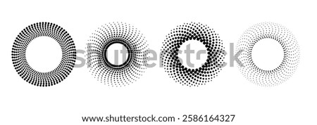 Set of point concentric shapes. Circular halftone elements .Vector halftone patterns, radio waves, sound ripple circles for banner, templates.