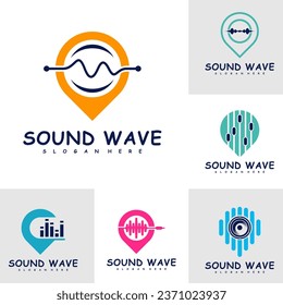 Conjunto de puntos con vector de diseño del logotipo de ondas de sonido. Diseño de la ilustración de la onda de sonido