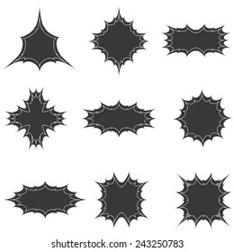 Set of pointed blank frames mockup in grunge style, empty borders template shabby dark surface with copy space.