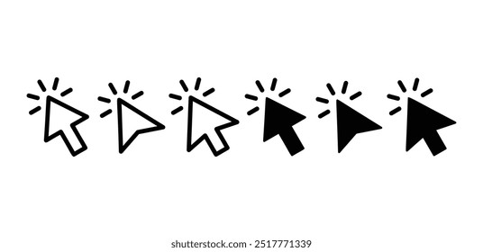 conjunto de ponteiro seta ícone símbolo símbolo vetor design preto branco cor simples plana moderna ilustração isolada